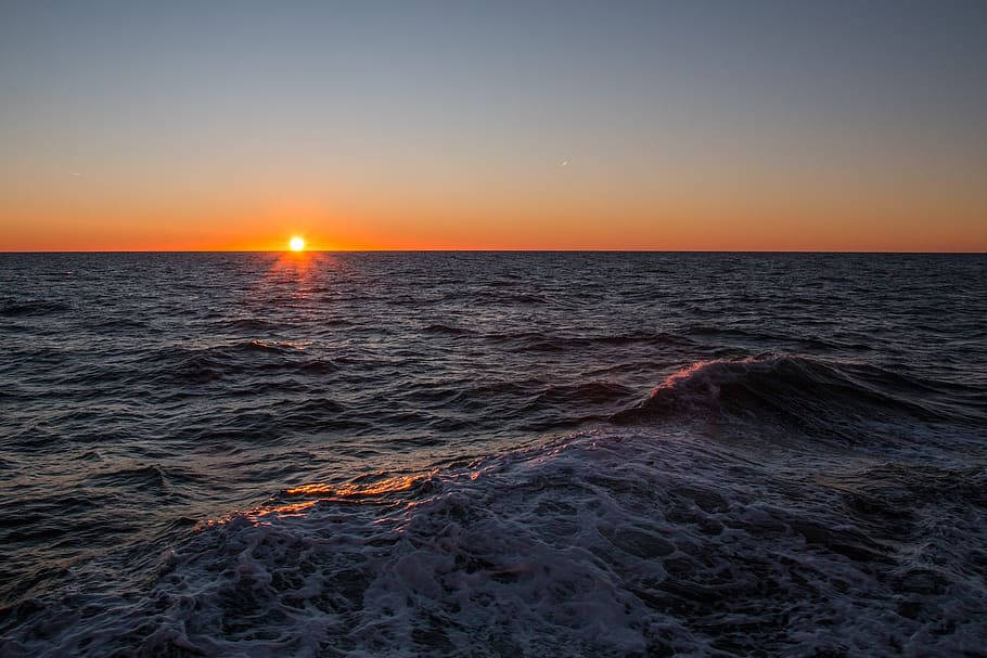 sunset, waters, sea, dusk, north sea, sky, horizon over water HD wallpaper