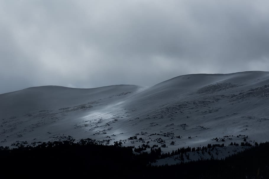dark, mountain, highland, landscape, nature, cloud, sky, snow HD wallpaper