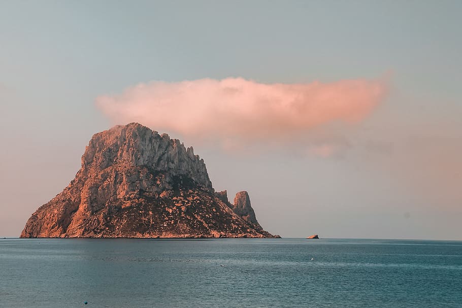 island under white clouds, sea, sky, water, scenics - nature HD wallpaper