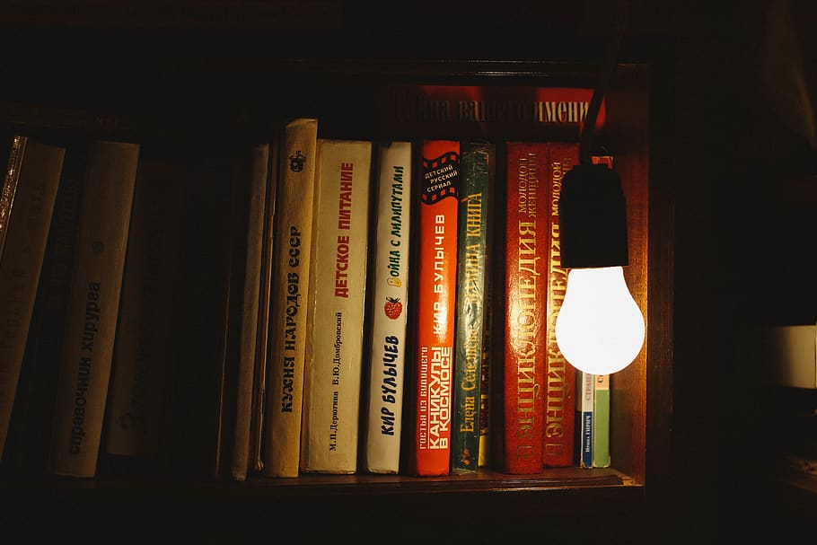 White Led Light, book bindings, book series, bookcase, books HD wallpaper