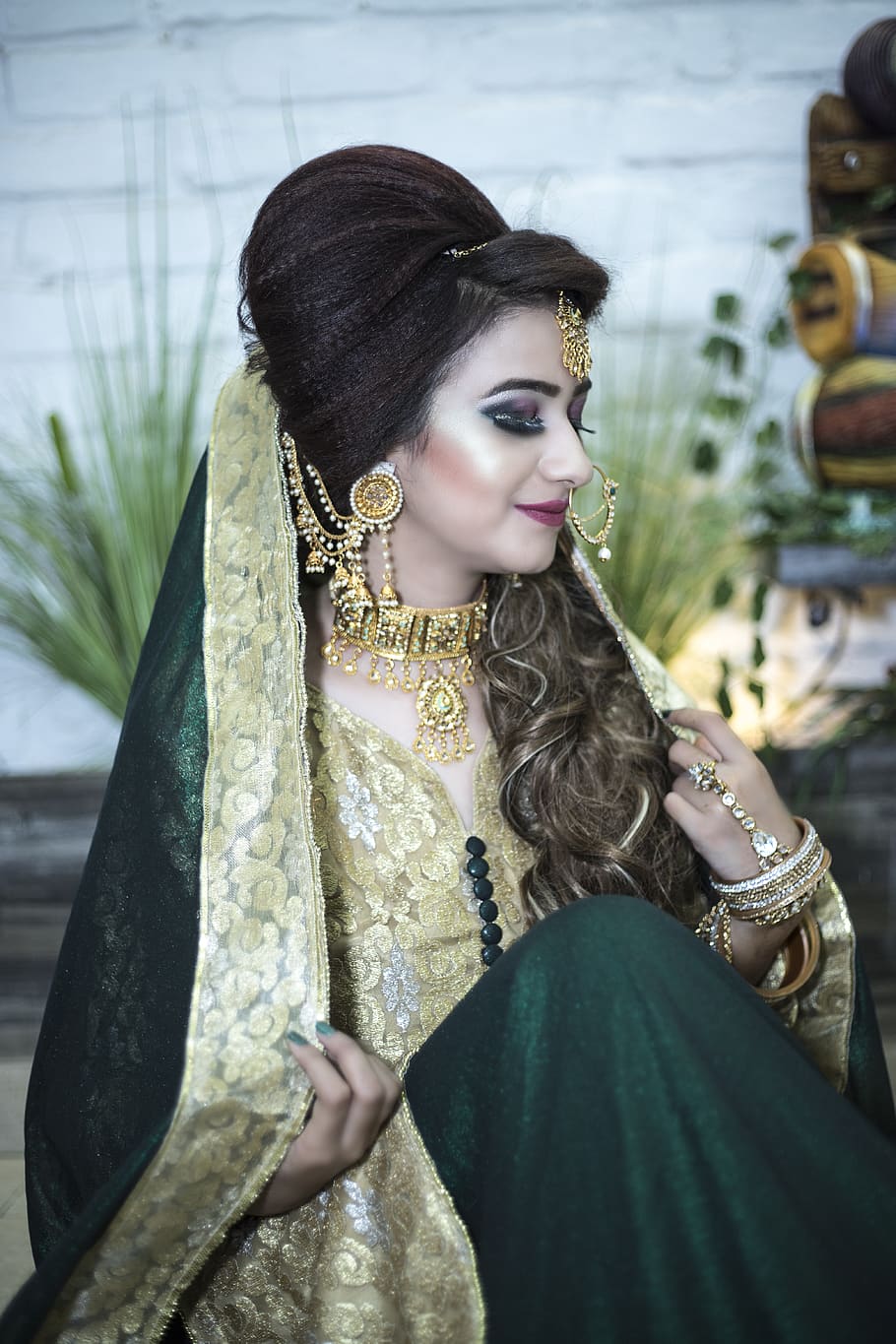indian woman in a tradititional dress, accessories, attractive
