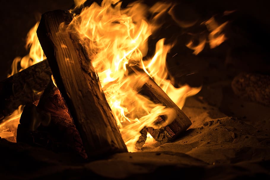 fire wood, flame, fireplace, hearth, bonfire, campfire, camping, HD wallpaper