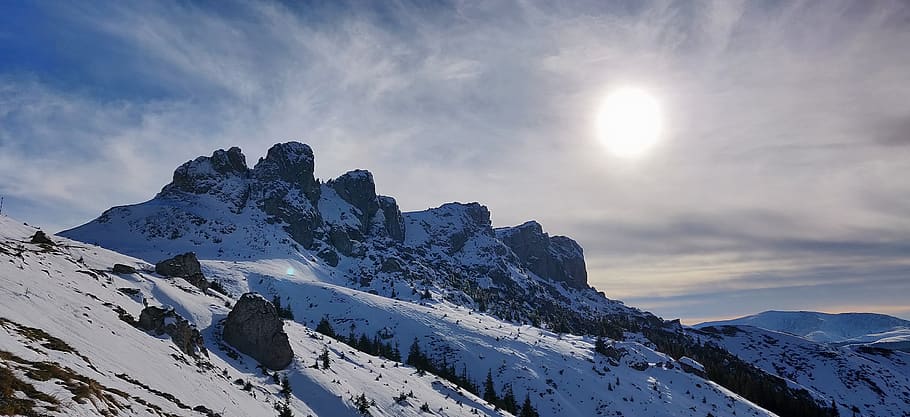 mountain range covered by snow, nature, outdoors, peak, ice, slope HD wallpaper