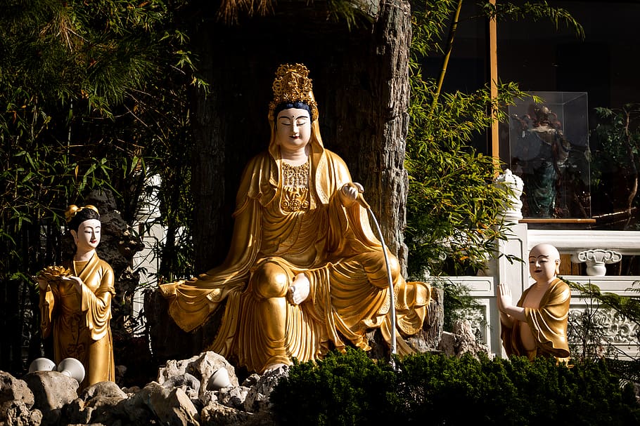 three Hindu deity statuettes, sculpture, human representation HD wallpaper