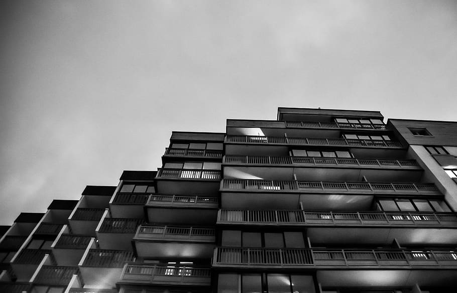 france, val thorens, building, architecture, apartments, blackandwhite, HD wallpaper