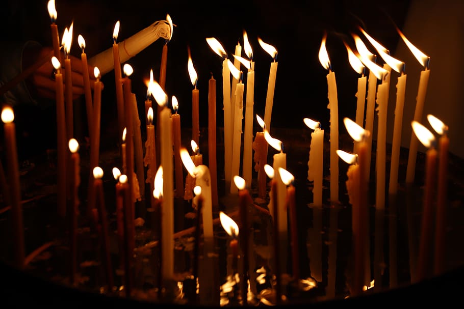 candles, the flame, light, prayer, hope, church, faith, religion, HD wallpaper