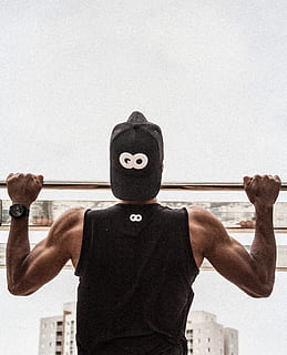 Man Doing Pull-Ups, active, back view, biceps, bodybuilder, brawny HD wallpaper