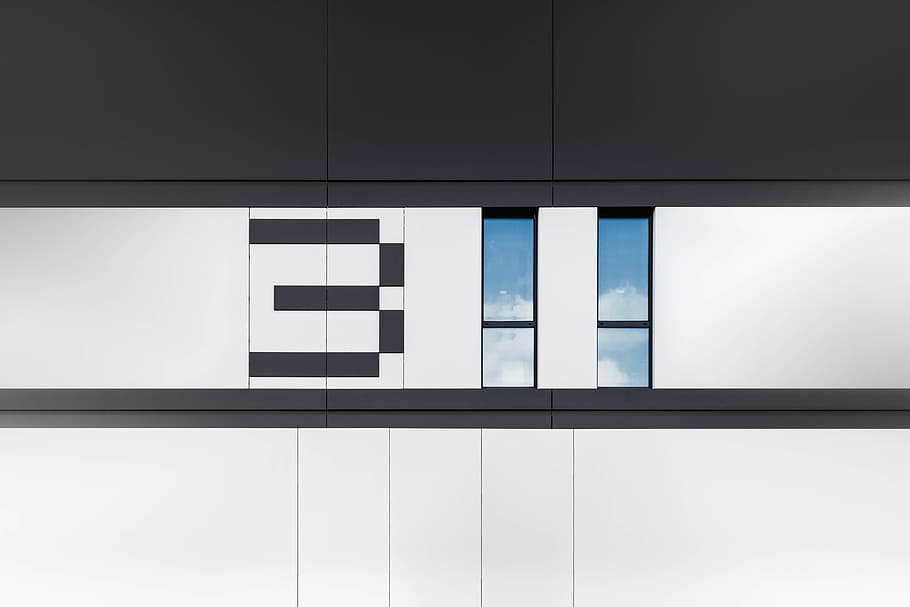 white and black 311 frame, building, window, number, three, glass HD wallpaper