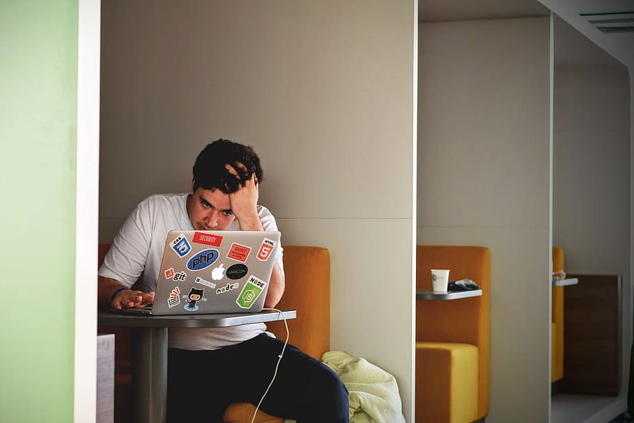 people, man, apple, macbook, laptop, technology, stress, shop HD wallpaper