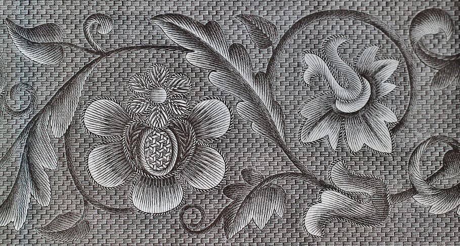 embroidery, draw, drawing, art, flower, work, pattern, backgrounds HD wallpaper