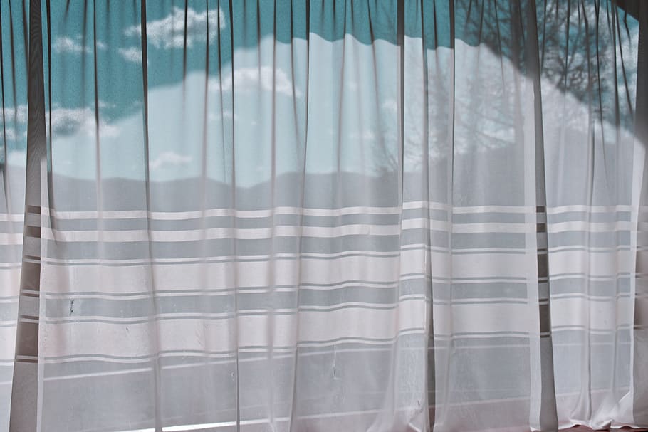 Curtain on Wall Reflecting Trees, background, bright, cloth, clouds HD wallpaper