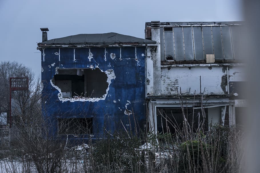 Blue and Gray Concrete Building, abandoned, abandoned building, HD wallpaper