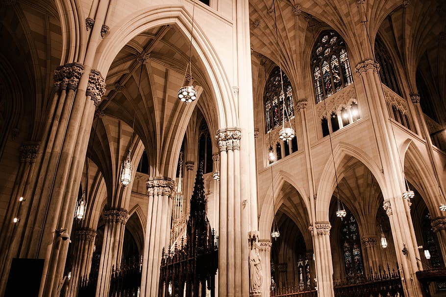 white cathedral ceiling, arch, architecture, architectural column HD wallpaper