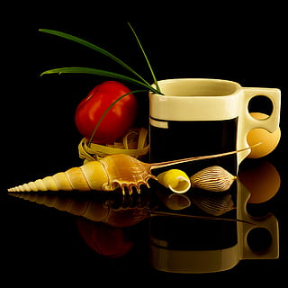 mug, coffee, pottery, clay, porcelain, pepper, egg, shell, seashell HD wallpaper