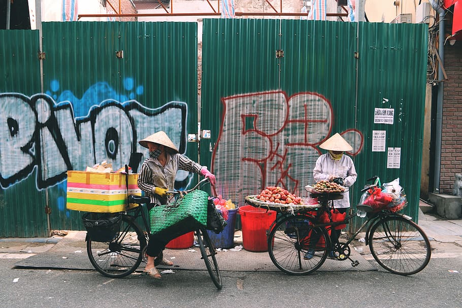 two black bicycles, transportation, mode of transportation, real people HD wallpaper