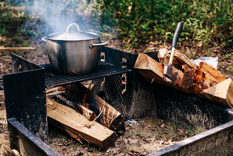 pot being cooked, wood - material, metal, day, kitchen utensil HD wallpaper