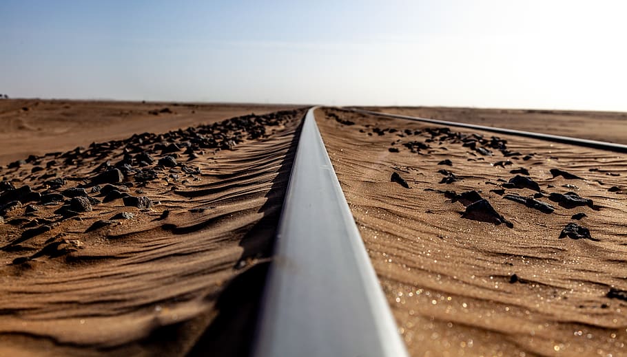 sand during daytime, railway, namibia, train track, transportation, HD wallpaper