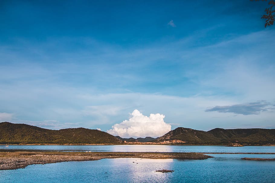 landscape, hills, cloud, cloudy, blue, sky, water, india, scenery HD wallpaper