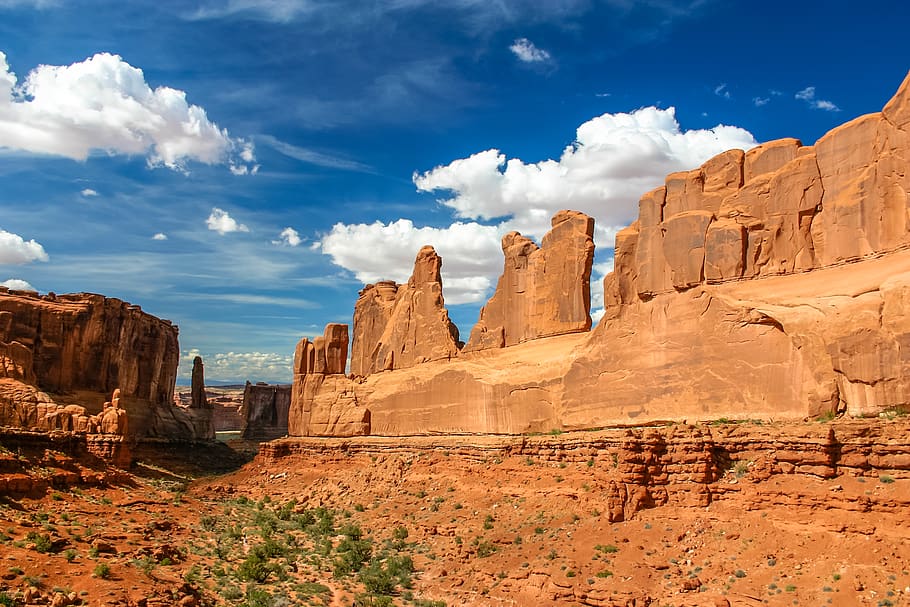 mountains and plants during daytime, rock formation, rock - object HD wallpaper