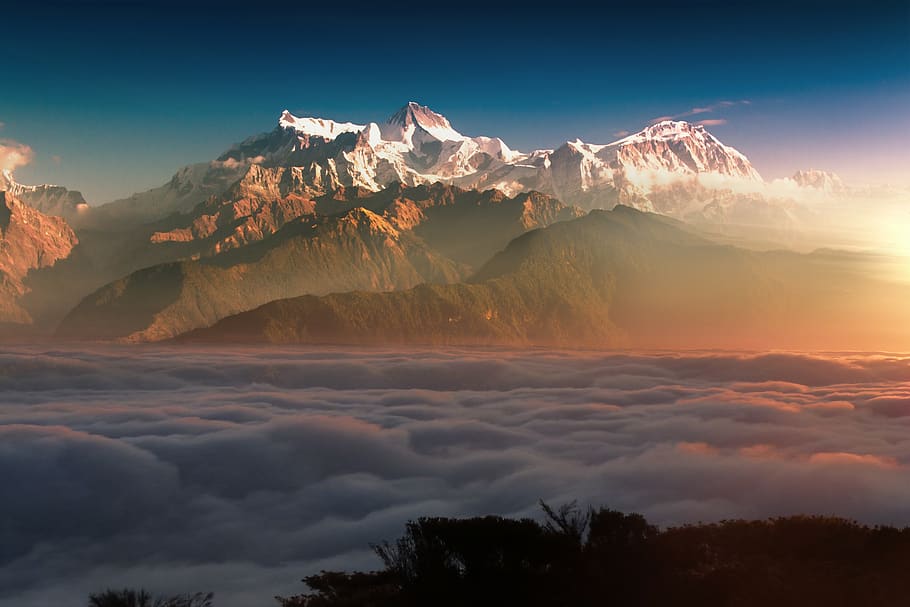 mountain, landscape, clouds, sun, sky, adventure, summit, 4k wallpaper HD wallpaper