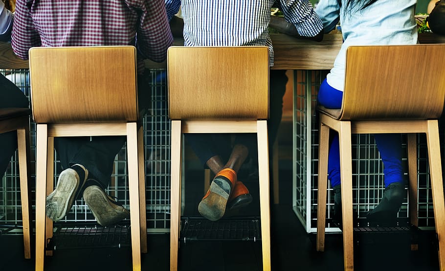 Three Brown Chairs on Black Floor, back view, bar, education HD wallpaper