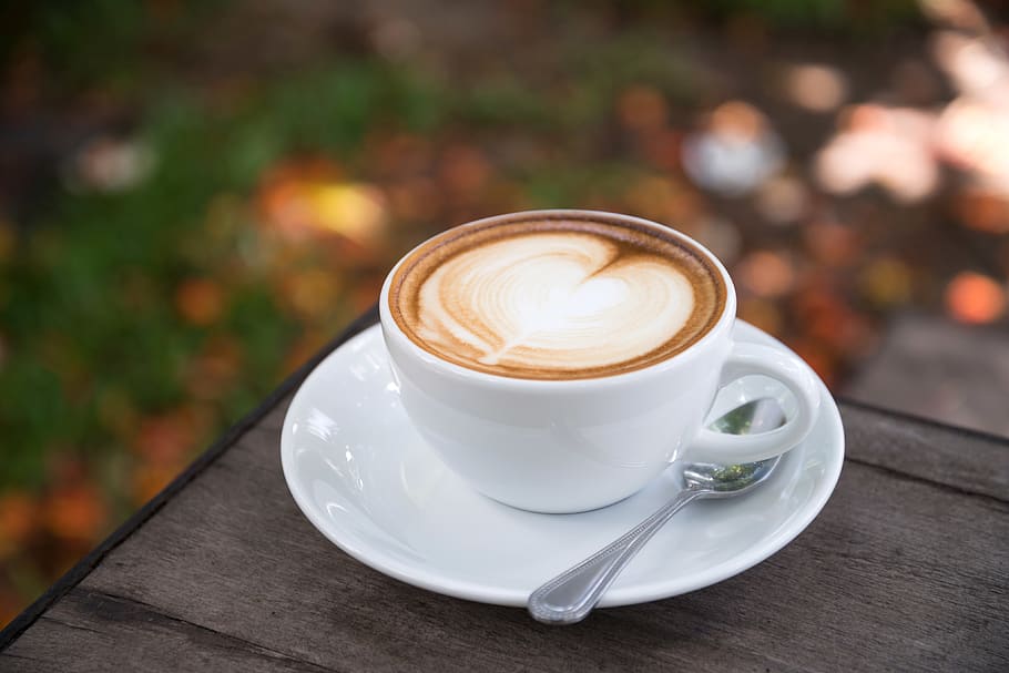 Photo of Coffee Latte on Wooden Table Top, caffeine, cup, dark HD wallpaper
