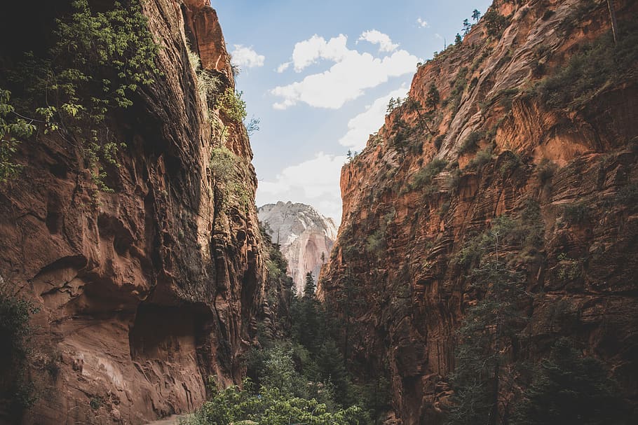 pathway between brown cliffs, rock, mountain, rock formation HD wallpaper