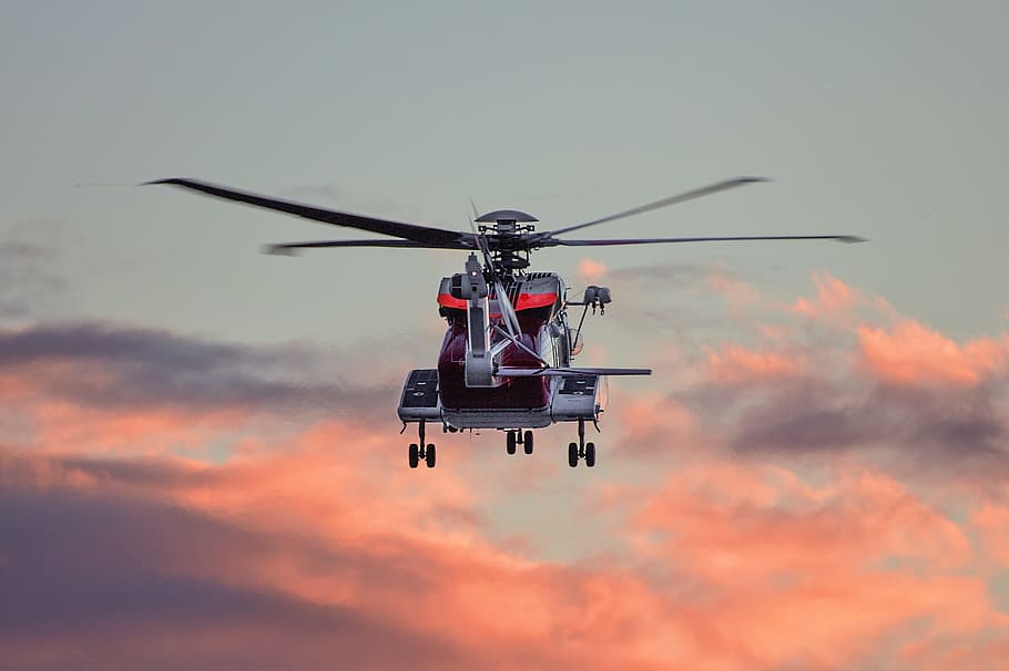 red and white hovering helicopter in mid-air photography, fly HD wallpaper