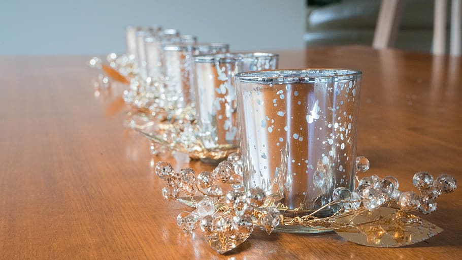 candles, table, decoration, cups, centrepiece, indoors, glass HD wallpaper