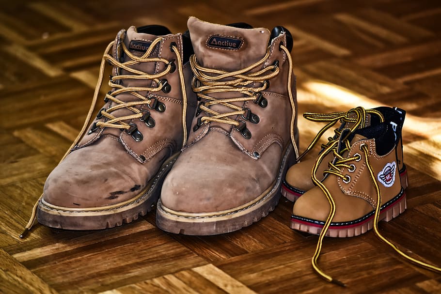 opposites, old, new, small, large, hiking shoes, children's shoes, HD wallpaper