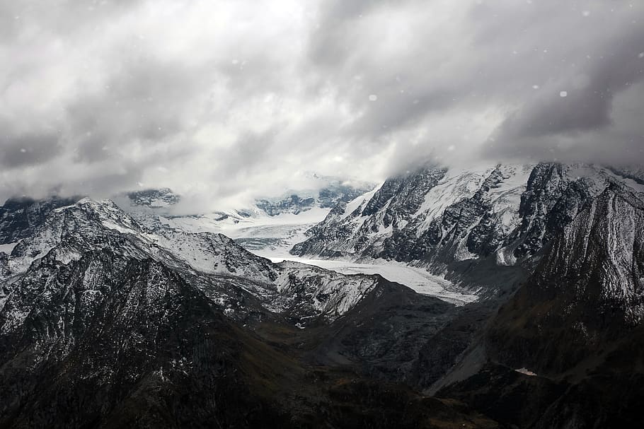 snowy mountains, cloud - sky, cold temperature, winter, beauty in nature HD wallpaper