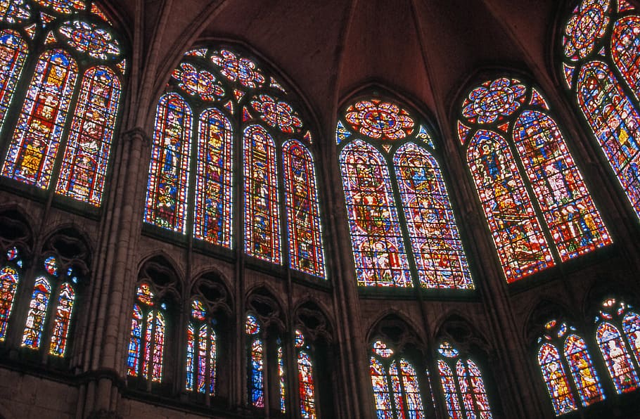 france, reims, cathedral, church, stained-glass, catholic, stained glass, HD wallpaper