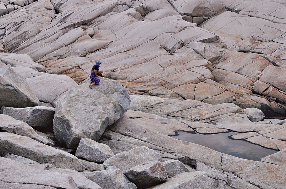 mountains, rocks, hills, cliffs, exploring, nature, children HD wallpaper