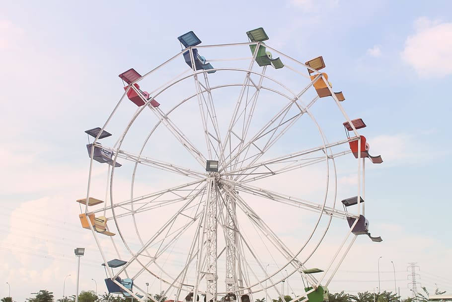 ferris wheel, surabaya, sky, amusement park ride, arts culture and entertainment HD wallpaper