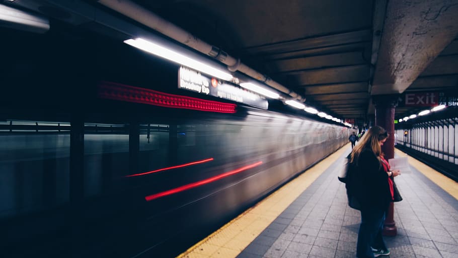 train, long exposure, lights, platform, subway, new york, public transportation HD wallpaper