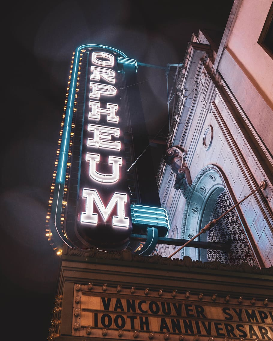Turned-on Orpheum Signage, architecture, bright, buildings, commerce HD wallpaper