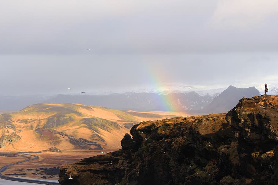 iceland, mountain, rainbow, sky, beauty in nature, scenics - nature HD wallpaper