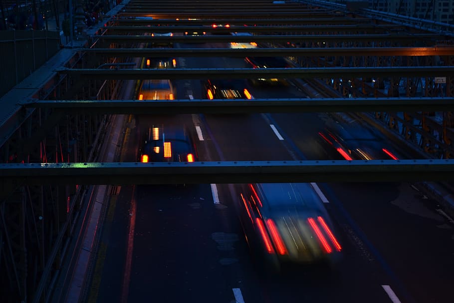 vehicle on bridge, road, way, handrail, banister, traffic, new york HD wallpaper
