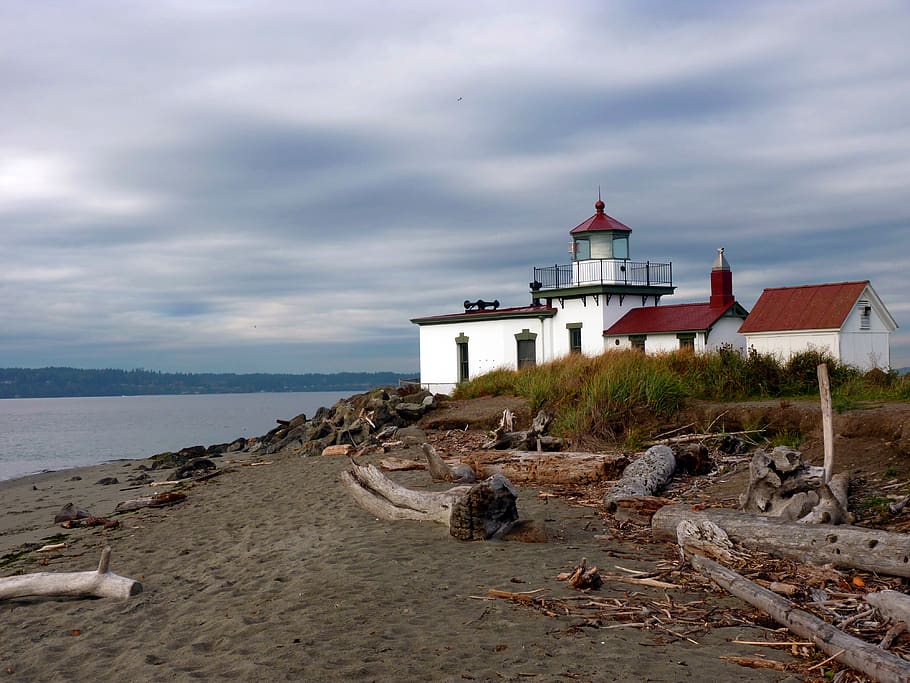 lighthouse, beach, sand, built structure, architecture, building exterior, HD wallpaper