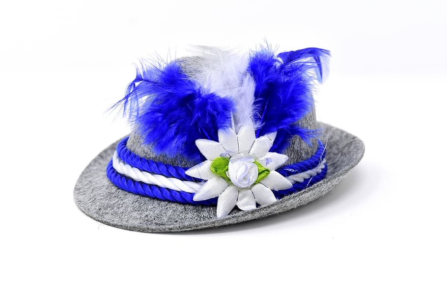 hat, carnival, bavaria, blue, white, costume, dress up, flower HD wallpaper