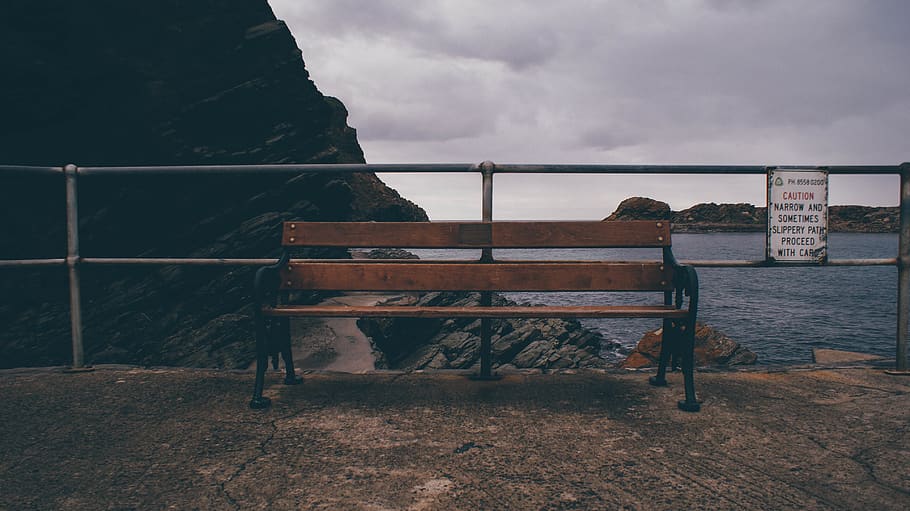 bench, jetty, water, beach, ocean, fence, sky, cloud - sky HD wallpaper