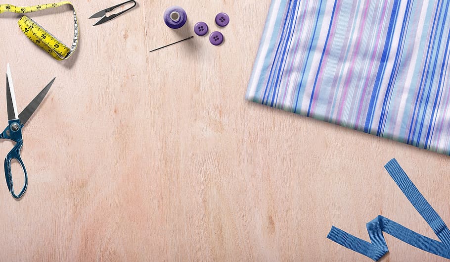 fabric, scissors, buttons, tape measure, sewing thread, yarn, HD wallpaper