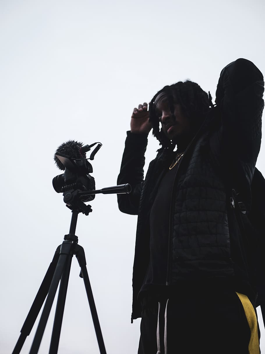 Man Standing Outdoors, camera, daylight, lens, person, tripod HD wallpaper