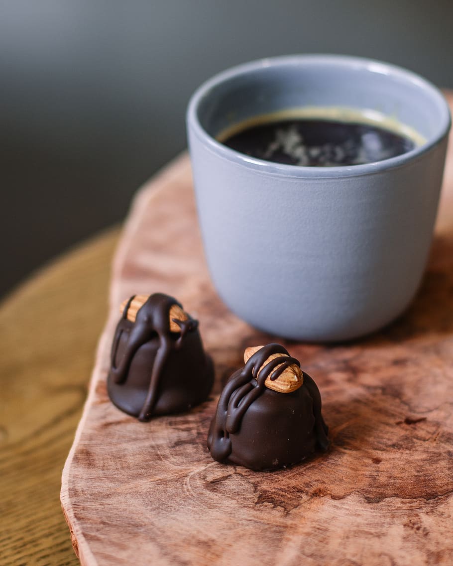 Chocolate Almond With Coffee, beverage, caffeine, candy, close-up HD wallpaper