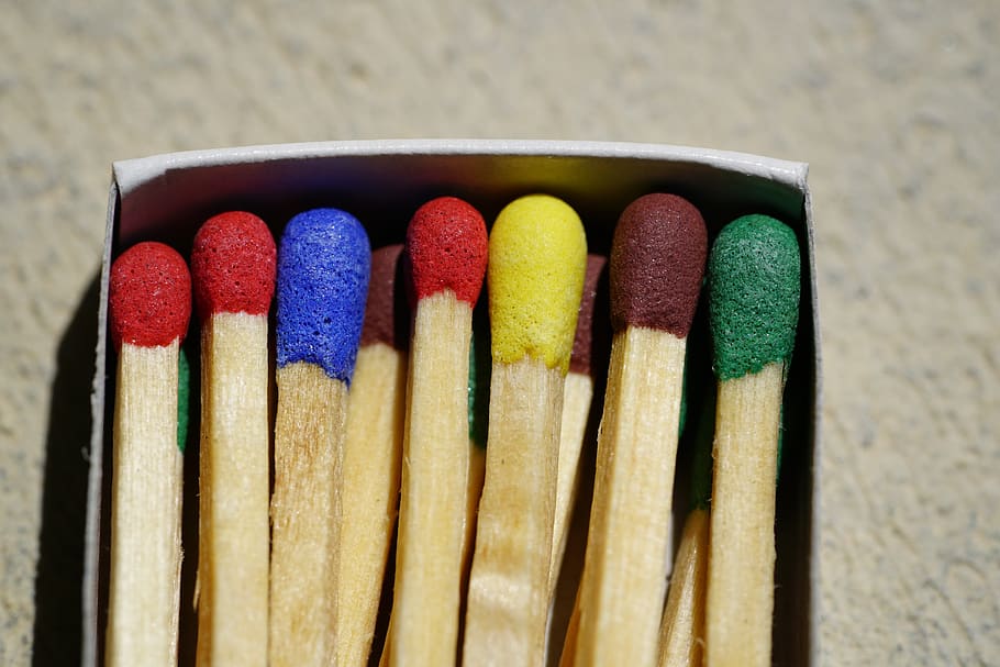 matches, kindle, sticks, lighter, match heads, colorful, sulfur