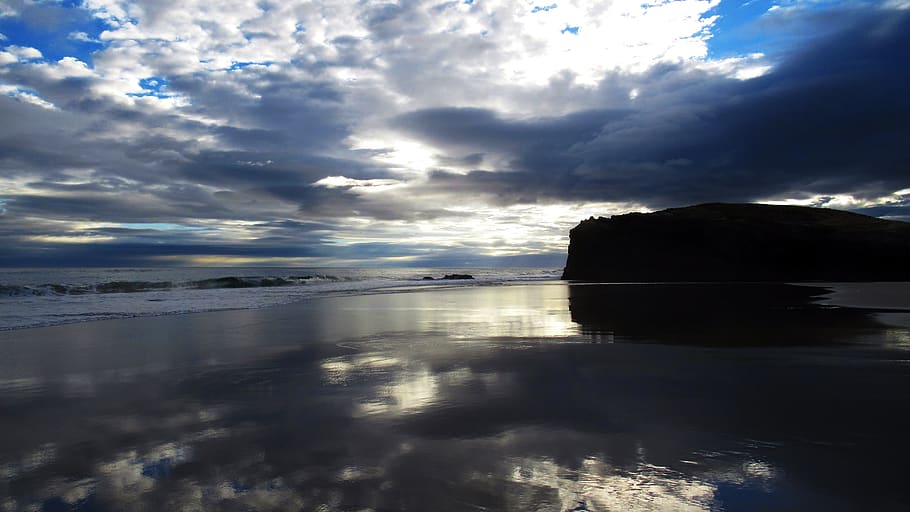 beach, tide, dawn, color, ocean, coast, sand, reflection, nature HD wallpaper