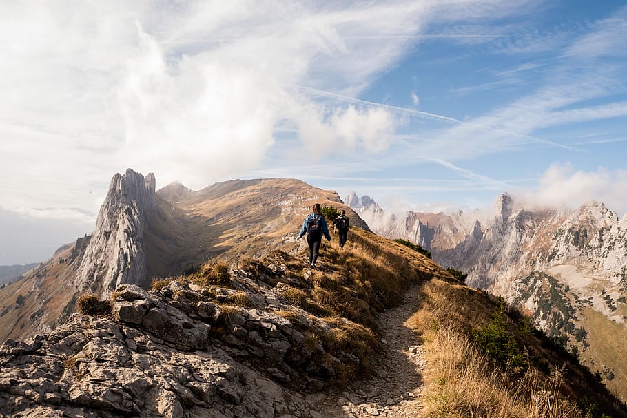 people walking on trail, nature, outdoors, person, human, saxer lücke HD wallpaper