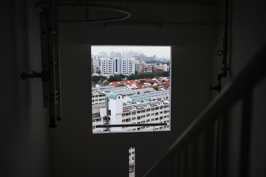 singapore, house, apartment, hdb, building, stairs, window