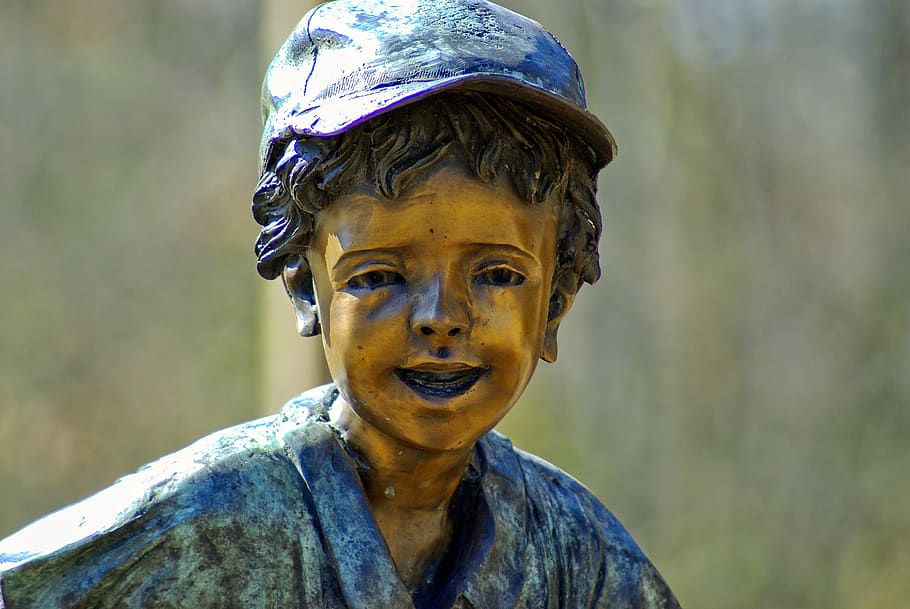sculpture of child, stature, bronze, boy, statue, figure, fort smith, HD wallpaper