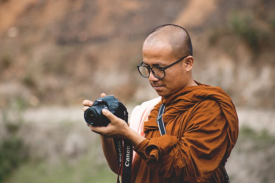 people, man, monk, camera, canon, dslr, photography, lens, iso HD wallpaper